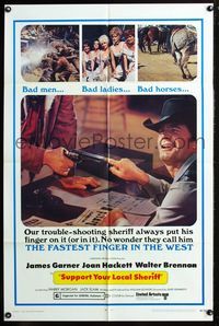 2r844 SUPPORT YOUR LOCAL SHERIFF one-sheet '69 James Garner is the fastest finger in the West!