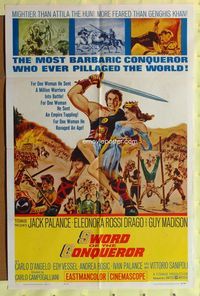 2r847 SWORD OF THE CONQUEROR one-sheet movie poster '62 great image of Jack Palance as barbarian!