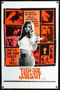 2r862 TEEN-AGE JAILBAIT one-sheet '70 give her a lift and she'll give you the ride of your life!