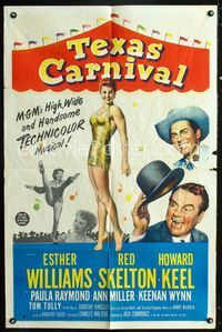 2r867 TEXAS CARNIVAL one-sheet poster '51 artwork of sexiest swimmer Esther Williams, Red Skelton