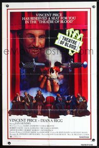 2r872 THEATRE OF BLOOD one-sheet movie poster '73 great image of Vincent Price holding bloody skull!