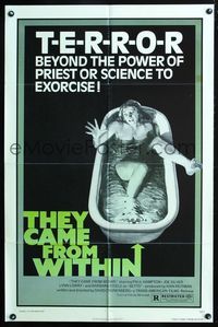 2r874 THEY CAME FROM WITHIN one-sheet '76 David Cronenberg, art of terrified girl in bath tub!