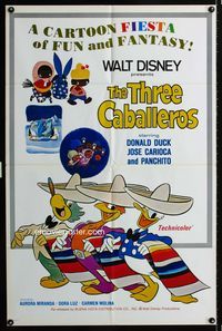 2r881 THREE CABALLEROS one-sheet poster R77 great artwork of Donald Duck, Panchito & Joe Carioca!