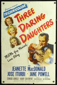 2r882 THREE DARING DAUGHTERS one-sheet movie poster '48 Jeanette MacDonald, Jane Powell, Jose Iturbi