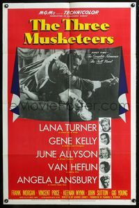 2r886 THREE MUSKETEERS style D one-sheet '48 Lana Turner, Gene Kelly, June Allyson, Angela Lansbury