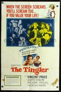 2r891 TINGLER 1sheet '59 Vincent Price, William Castle, terrified audience, presented in Percepto!