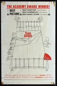2r895 TOM JONES style B one-sheet poster '63 Albert Finney, Edith Evans, funny bedroom artwork!