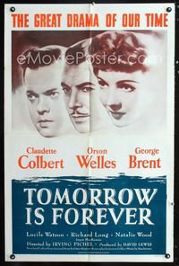 2r896 TOMORROW IS FOREVER one-sheet R53 Orson Welles, Claudette Colbert, George Brent, Irving Pichel