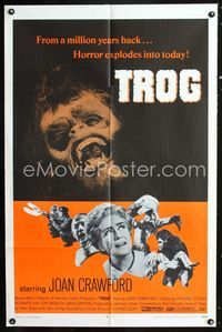 2r902 TROG one-sheet movie poster '70 Joan Crawford & prehistoric monsters, wacky horror!