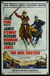 2r910 TWO RODE TOGETHER AA style one-sheet '60 John Ford, James Stewart & Richard Widmark ride!