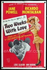 2r911 TWO WEEKS WITH LOVE one-sheet '50 full-length art of sexy Jane Powell, Ricardo Montalban