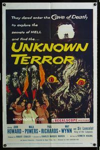 2r916 UNKNOWN TERROR 1sheet '57 they dared enter the Cave of Death to explore the secrets of HELL!