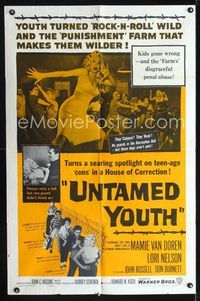 2r918 UNTAMED YOUTH one-sheet poster '57 art of sexy bad Mamie Van Doren in a Hosue of Correction!