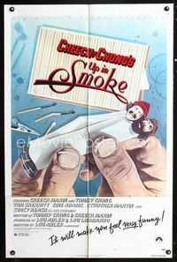 2r919 UP IN SMOKE style B 1sh '78 Cheech & Chong marijuana drug classic, great Scakisbrick artwork!