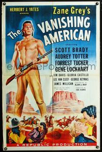 2r924 VANISHING AMERICAN 1sh '55 Zane Grey, cool artwork of barechested Navajo Indian Scott Brady!