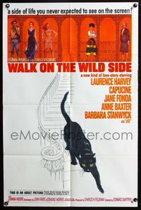 2r939 WALK ON THE WILD SIDE one-sheet movie poster '62 artwork of sexy Jane Fonda & black cat!