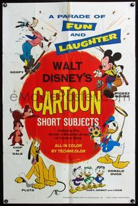 2r940 WALT DISNEY'S CARTOON SHORT SUBJECTS 1sh '65 Goofy, Mickey, Donald Duck, Pluto, Chip & Dale!