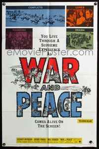 2r942 WAR & PEACE one-sheet poster R63 Audrey Hepburn, Henry Fonda, Mel Ferrer, Leo Tolstoy epic!