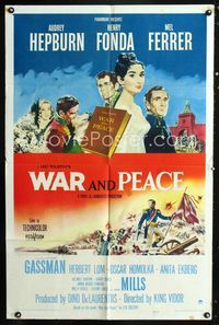 2r941 WAR & PEACE one-sheet poster '56 Audrey Hepburn, Henry Fonda, Mel Ferrer, Leo Tolstoy epic!