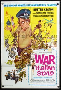 2r944 WAR ITALIAN STYLE 1sh '66 Due Marines e un Generale, great WWII cartoon art of Buster Keaton!