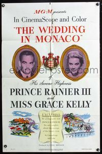 2r946 WEDDING IN MONACO one-sheet movie poster '56 Principe Rainier III & Miss Grace Kelly!