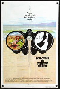 2r947 WELCOME TO ARROW BEACH 1sheet '74 cool art of binoculars with sexy girl & hand w/meat cleaver!