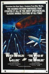 2r955 WHEN WORLDS COLLIDE/WAR OF THE WORLDS 1sheet '77 cool sci-fi art of rocket in space by Berkey!