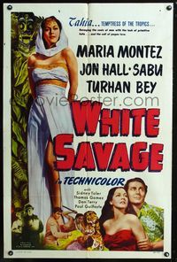 2r957 WHITE SAVAGE one-sheet R49 sexiest full-length of Maria Montez in sarong, Jon Hall, Sabu!