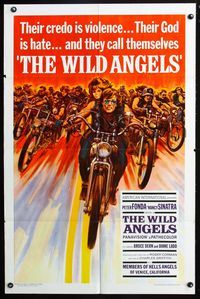 2r960 WILD ANGELS 1sheet '66 classic image of biker Peter Fonda & sexy Nancy Sinatra on motorcycle!