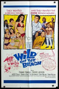 2r961 WILD ON THE BEACH 1sheet '65 Frankie Randall, Sherry Jackson, Sonny & Cher, teen rock & roll!