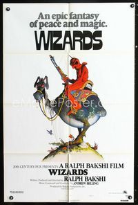 2r972 WIZARDS style A one-sheet movie poster '77 Ralph Bakshi, cool fantasy art by William Stout!
