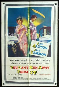 2r984 YOU CAN'T RUN AWAY FROM IT 1sh '56 Jack Lemmon & Allyson in remake of It Happened One Night!