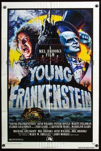 2r988 YOUNG FRANKENSTEIN style B 1sh '74 Mel Brooks, art of Gene Wilder, Peter Boyle & Marty Feldman