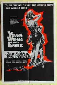 2r990 YOUNG, WILLING & EAGER one-sheet movie poster '62 Jess Conrad, great bad girl image!