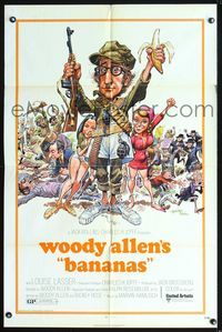 2s023 BANANAS one-sheet poster '71 great artwork of Woody Allen by E.C. Comics artist Jack Davis!