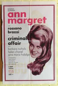 2s052 CRIMINAL AFFAIR one-sheet poster '67 Sette uomini e un cervello, Ann-Margret, Rossano Brazzi