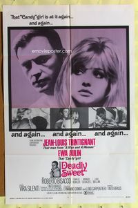 2s057 DEADLY SWEET one-sheet '67 Col Cuore in gola, Jean-Louis Trintignant, Ewa Aulin, x-rated!
