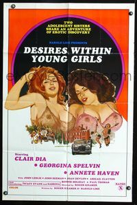 2s060 DESIRES WITHIN YOUNG GIRLS one-sheet '77 Georgina Spelvin, Clair Dia, sexy artwork, x-rated!