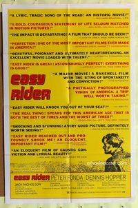 2s074 EASY RIDER style B reviews one-sheet '69 Peter Fonda, Dennis Hopper, motorcycle biker classic!