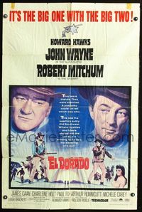 2s076 EL DORADO 1sheet '66 John Wayne, Robert Mitchum, Howard Hawks, the big one with the big two!