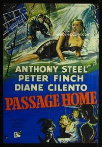 2s373 PASSAGE HOME English one-sheet movie poster '55 sexy Diane Cilento, cool stormy seas artwork!