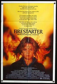 2s090 FIRESTARTER one-sheet poster '84 close up of creepy eight year-old Drew Barrymore, sci-fi!
