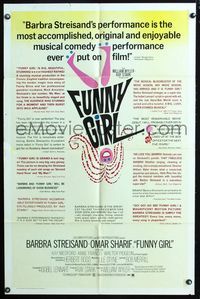2s103 FUNNY GIRL reviews style one-sheet poster '69 Barbra Streisand, Omar Sharif, William Wyler