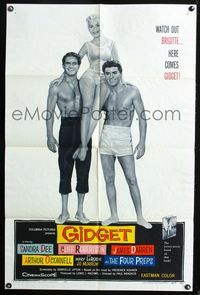 2s111 GIDGET one-sheet movie poster '59 cute Sandra Dee sits on James Darren & Cliff Robertson!
