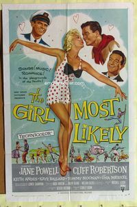 2s116 GIRL MOST LIKELY 1sheet '57 sexiest full-length art of Jane Powell in skimpy polkadot outfit!