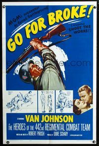 2s124 GO FOR BROKE one-sheet movie poster R62 Van Johnson, World War II, it means Shoot the Works!