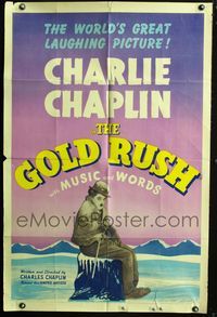 2s126 GOLD RUSH one-sheet poster R42 Charlie Chaplin classic, great image of shivering Chaplin!