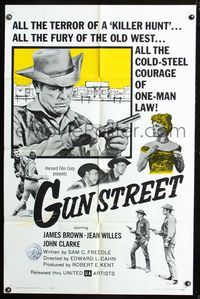2s146 GUN STREET one-sheet movie poster '61 James Brown checking his revolver, Jean Willes