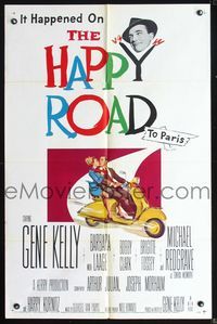 2s152 HAPPY ROAD one-sheet poster '57 romantic art of Gene Kelly & Barbara Laage riding on Vespa!