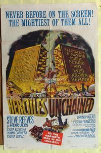 2s162 HERCULES UNCHAINED 1sheet '60 Ercole e la regina di Lidia, world's mightiest man Steve Reeves!